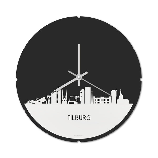 Skyline Klok Rond Tilburg Wit glanzend gerecycled kunststof cadeau decoratie relatiegeschenk van WoodWideCities