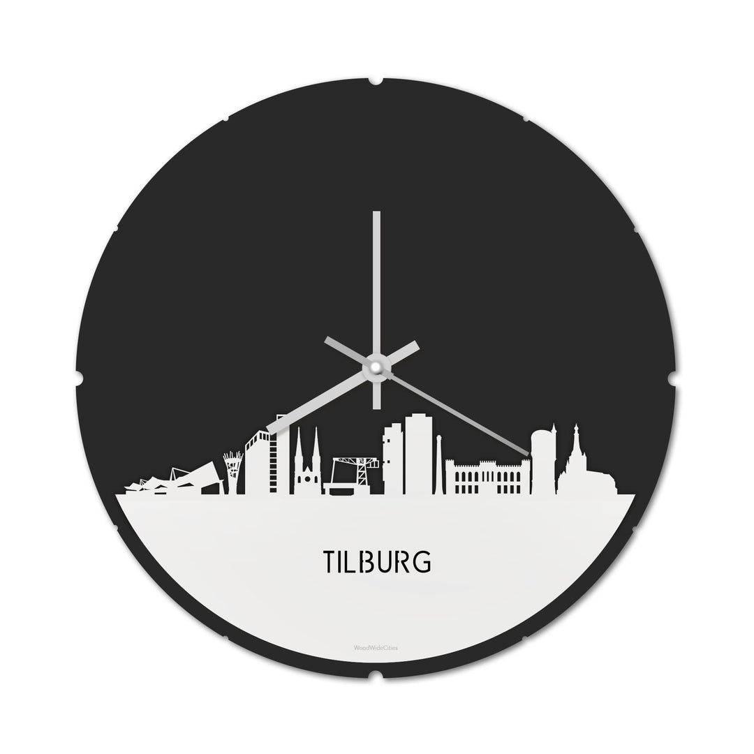Skyline Klok Rond Tilburg Wit glanzend gerecycled kunststof cadeau decoratie relatiegeschenk van WoodWideCities