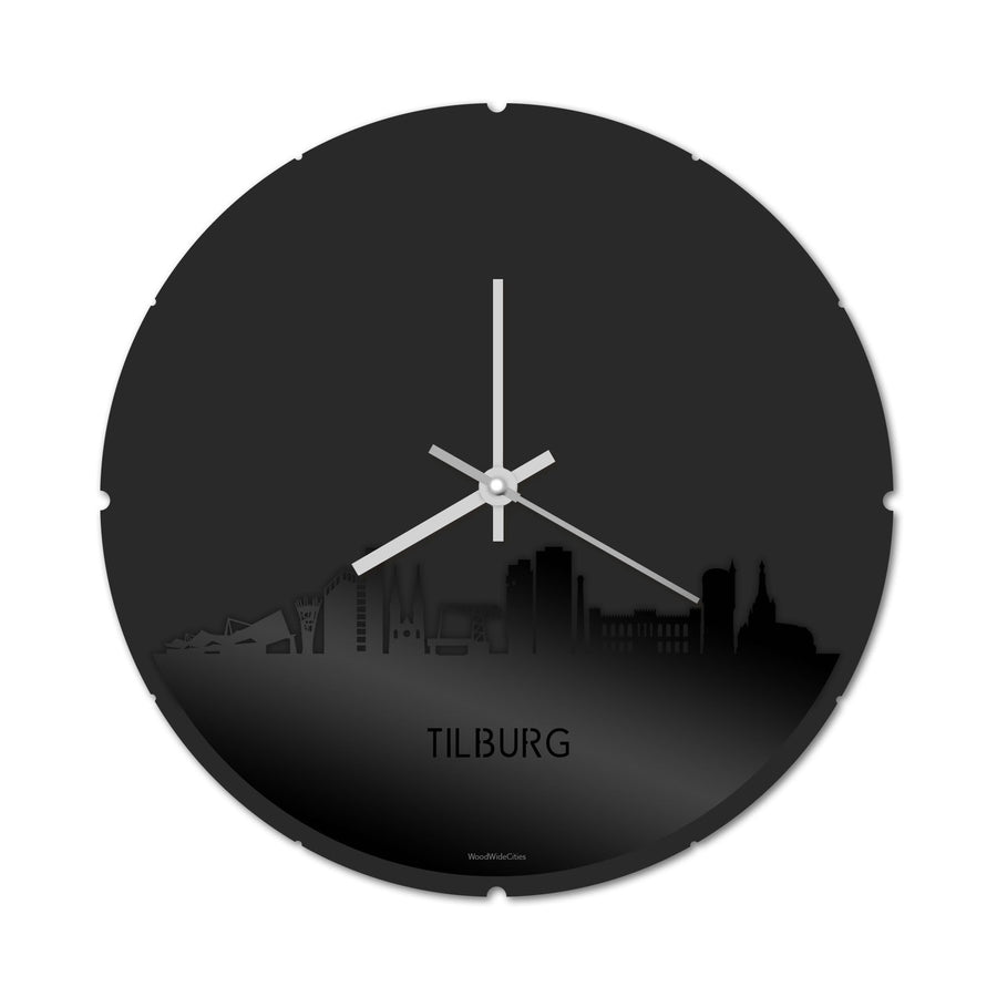 Skyline Klok Rond Tilburg Zwart glanzend gerecycled kunststof cadeau decoratie relatiegeschenk van WoodWideCities
