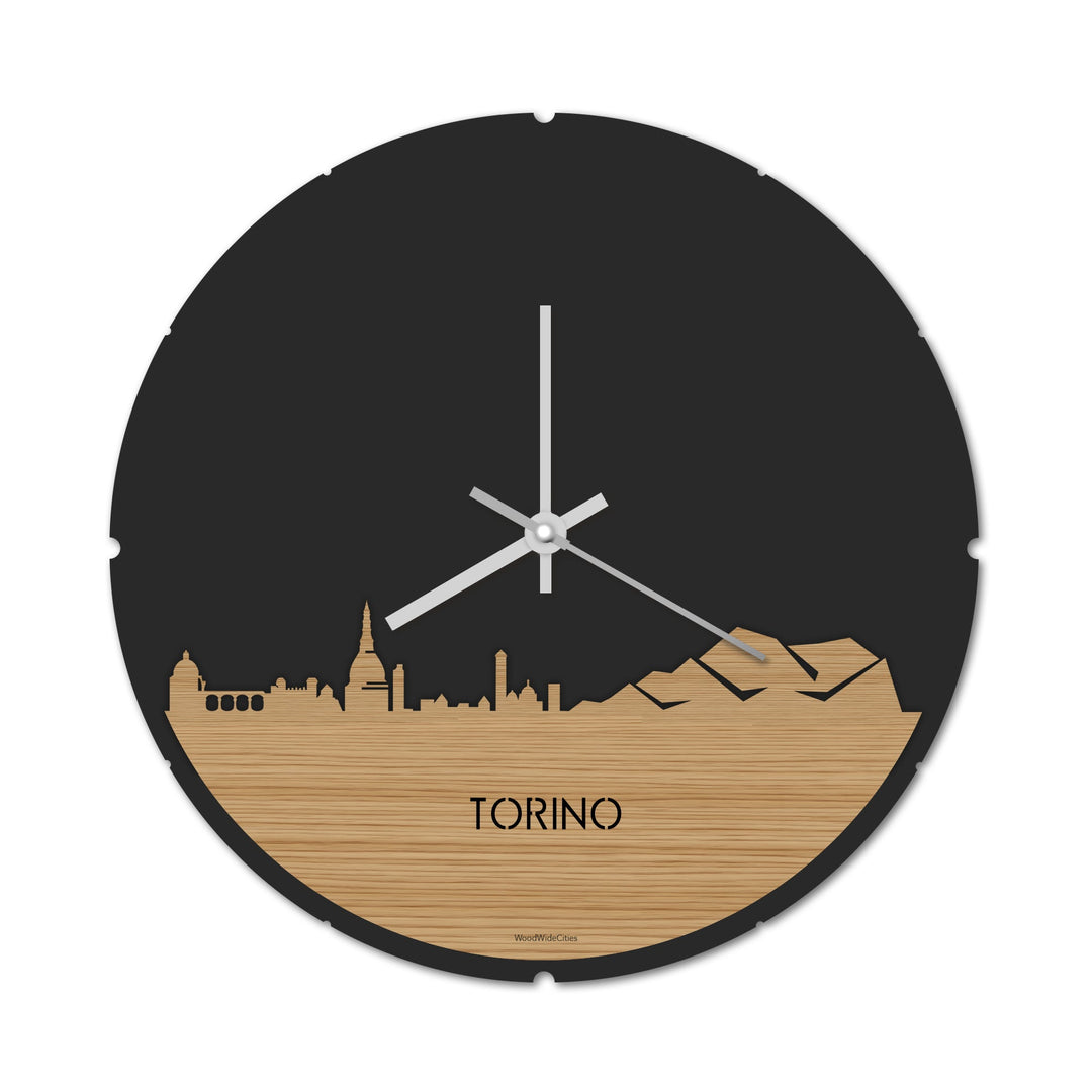 Skyline Klok Rond Torino Bamboe houten cadeau decoratie relatiegeschenk van WoodWideCities