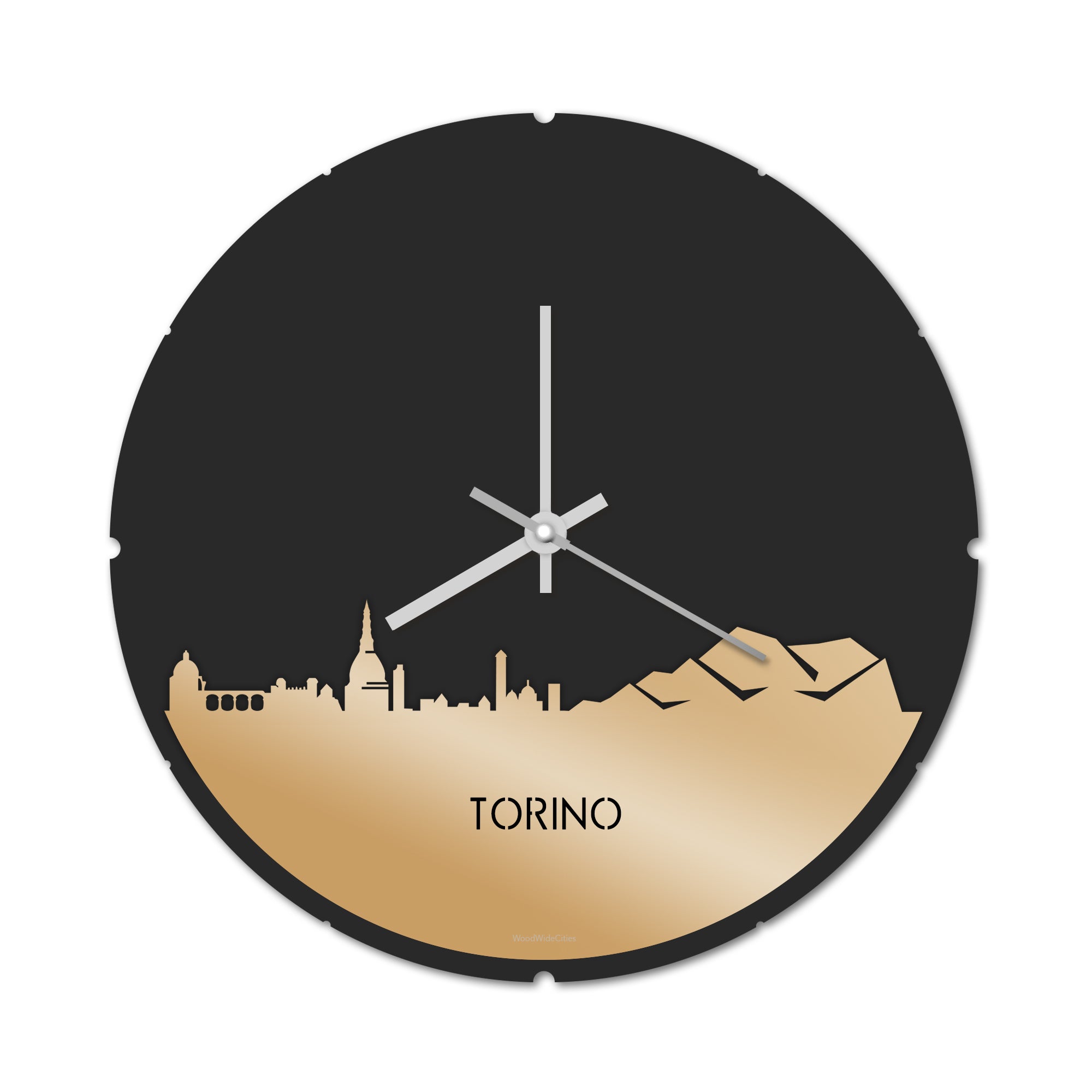 Skyline Klok Rond Torino Metallic Goud gerecycled kunststof cadeau decoratie relatiegeschenk van WoodWideCities