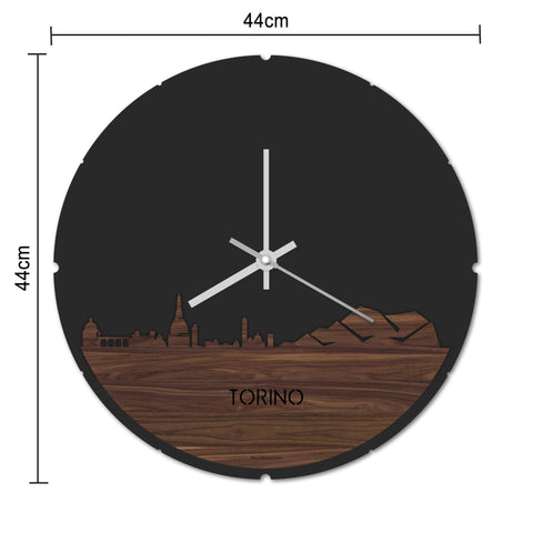 Skyline Klok Rond Torino Zwart glanzend gerecycled kunststof cadeau decoratie relatiegeschenk van WoodWideCities