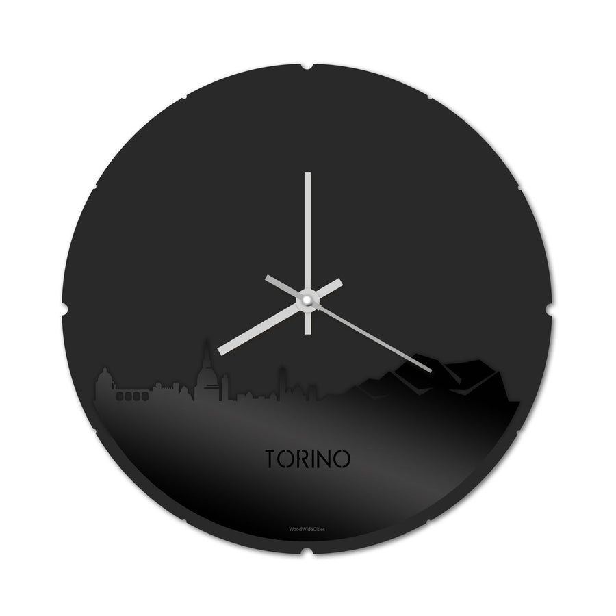 Skyline Klok Rond Torino Zwart glanzend gerecycled kunststof cadeau decoratie relatiegeschenk van WoodWideCities