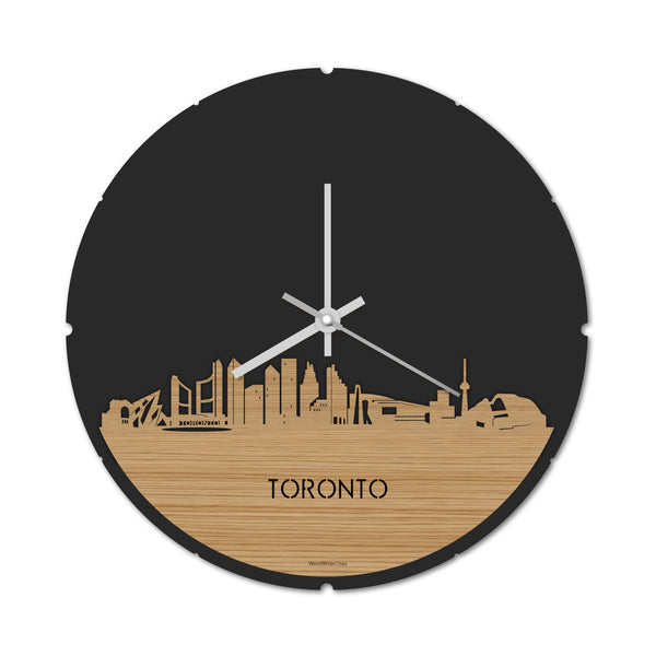 Skyline Klok Rond Toronto Bamboe houten cadeau decoratie relatiegeschenk van WoodWideCities