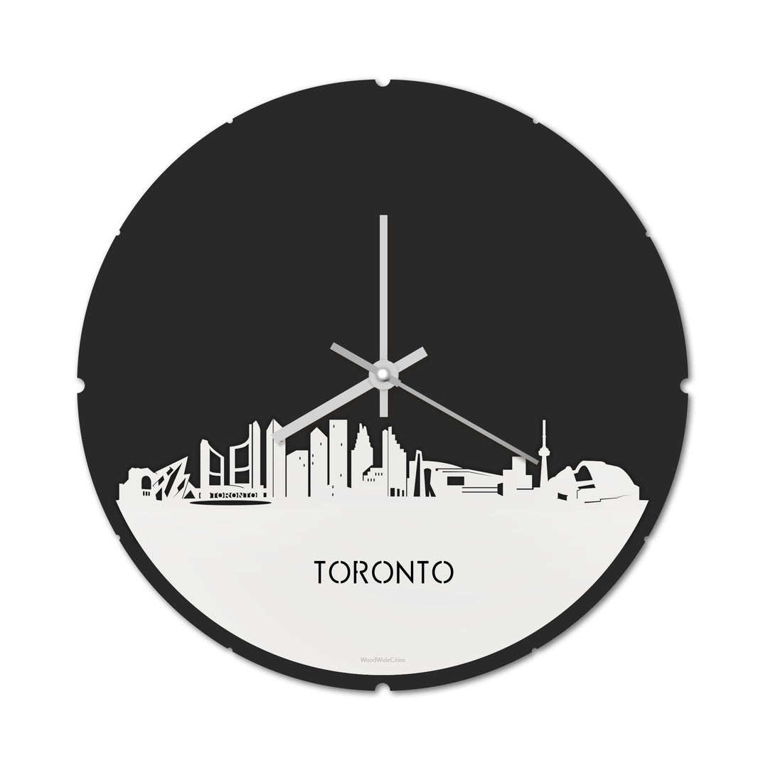 Skyline Klok Rond Toronto Wit glanzend gerecycled kunststof cadeau decoratie relatiegeschenk van WoodWideCities