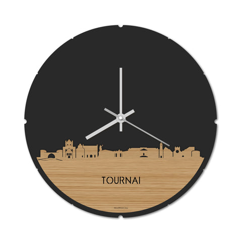 Skyline Klok Rond Tournai Bamboe houten cadeau decoratie relatiegeschenk van WoodWideCities