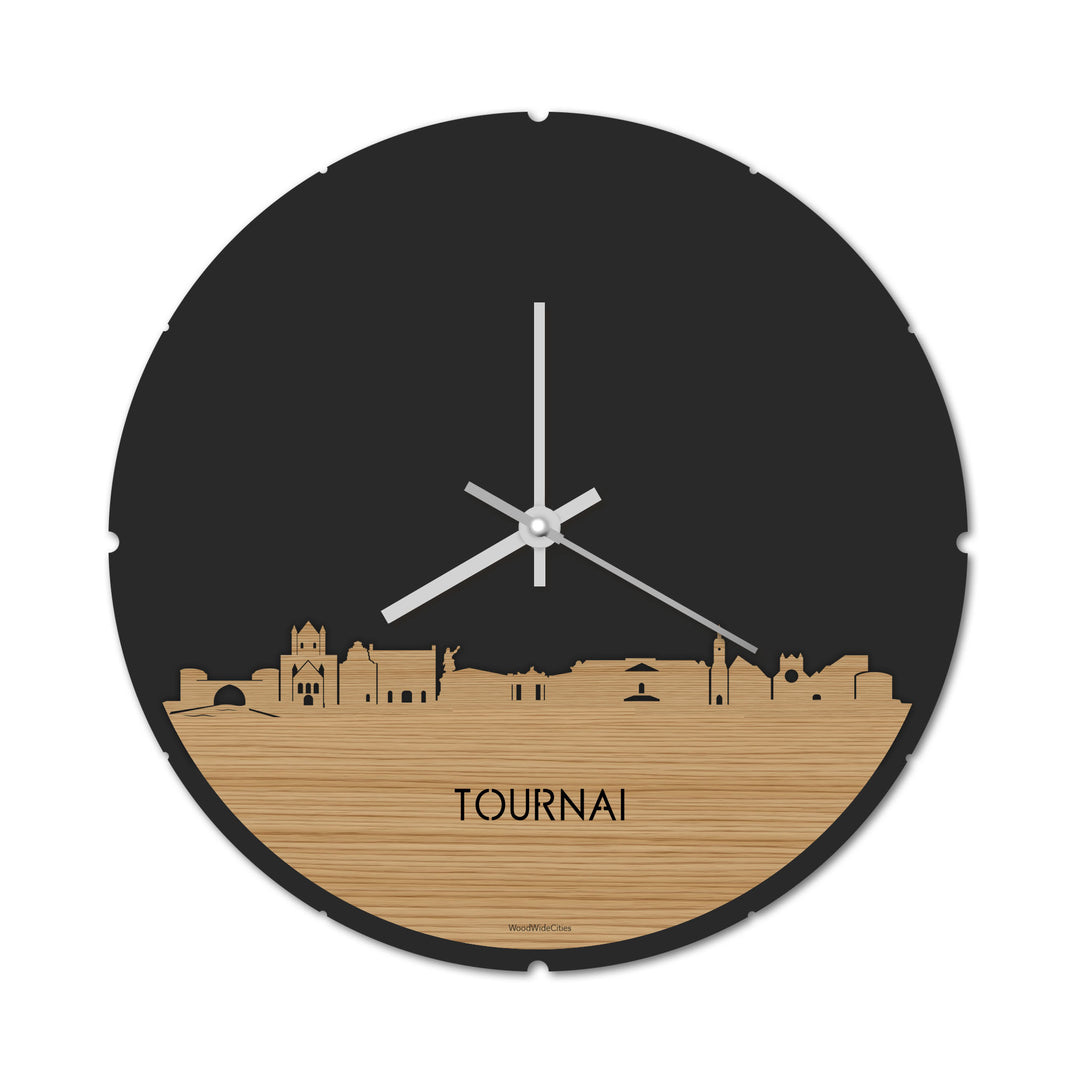 Skyline Klok Rond Tournai Bamboe houten cadeau decoratie relatiegeschenk van WoodWideCities