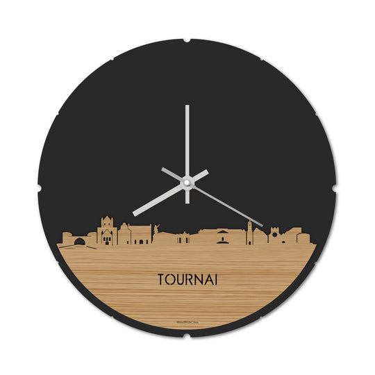 Skyline Klok Rond Tournai Bamboe houten cadeau decoratie relatiegeschenk van WoodWideCities