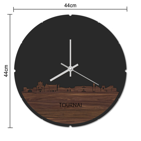 Skyline Klok Rond Tournai Noten houten cadeau decoratie relatiegeschenk van WoodWideCities