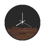Skyline Klok Rond Tournai Noten houten cadeau decoratie relatiegeschenk van WoodWideCities