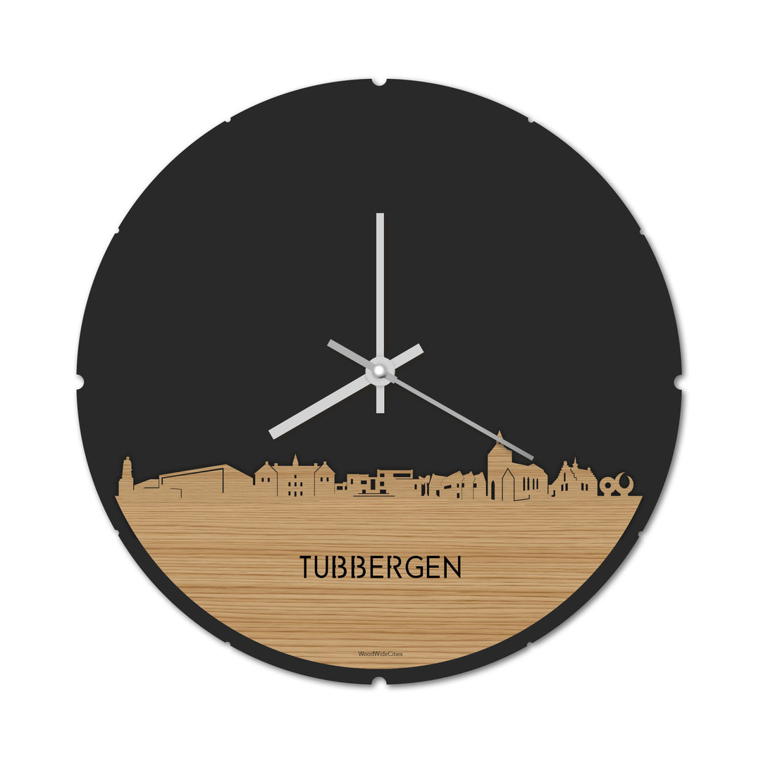 Skyline Klok Rond Tubbergen Bamboe houten cadeau decoratie relatiegeschenk van WoodWideCities