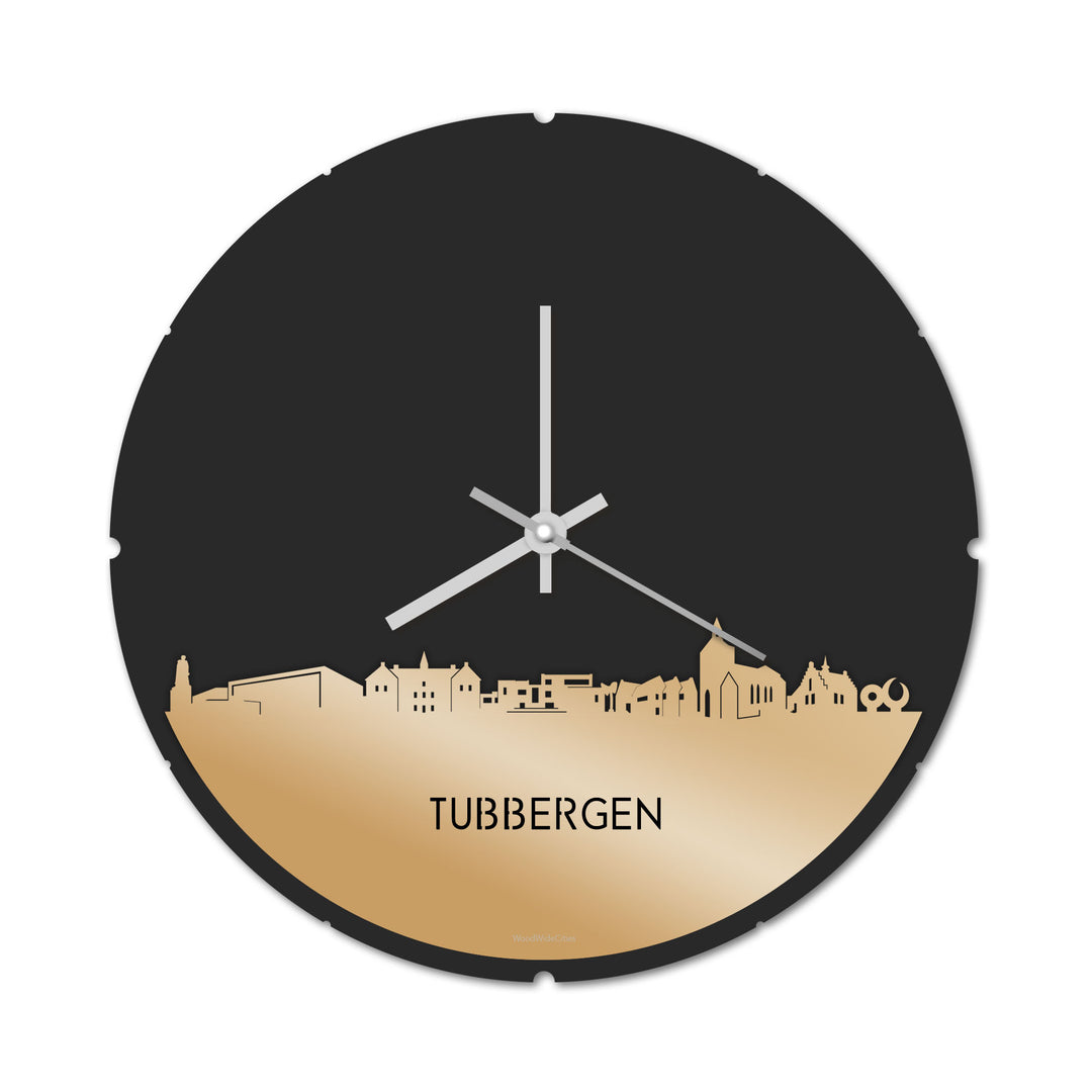 Skyline Klok Rond Tubbergen Metallic Goud gerecycled kunststof cadeau decoratie relatiegeschenk van WoodWideCities
