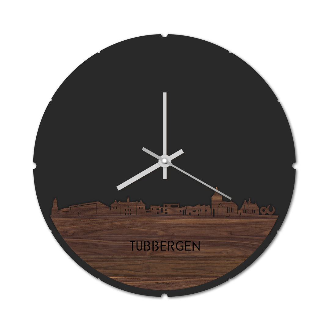 Skyline Klok Rond Tubbergen Noten houten cadeau decoratie relatiegeschenk van WoodWideCities
