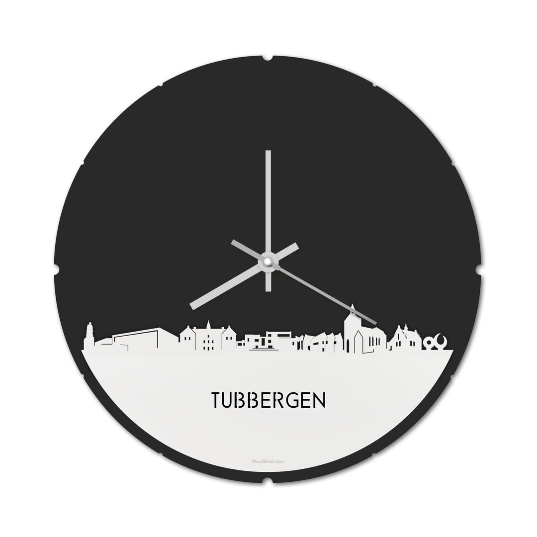 Skyline Klok Rond Tubbergen Wit glanzend gerecycled kunststof cadeau decoratie relatiegeschenk van WoodWideCities