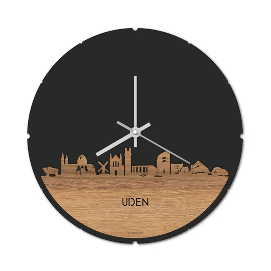 Skyline Klok Rond Uden Eiken houten cadeau decoratie relatiegeschenk van WoodWideCities