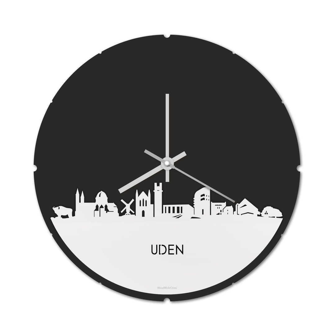 Skyline Klok Rond Uden Wit glanzend gerecycled kunststof cadeau decoratie relatiegeschenk van WoodWideCities