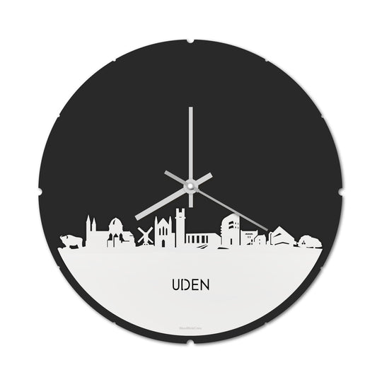 Skyline Klok Rond Uden Wit glanzend gerecycled kunststof cadeau decoratie relatiegeschenk van WoodWideCities