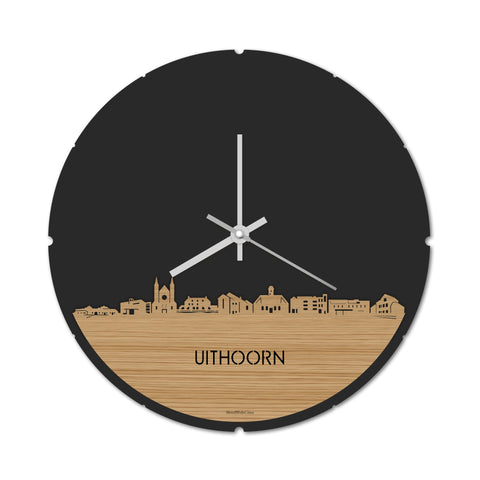 Skyline Klok Rond Uithoorn Bamboe houten cadeau decoratie relatiegeschenk van WoodWideCities