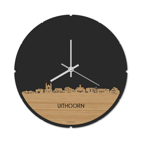Skyline Klok Rond Uithoorn Bamboe houten cadeau decoratie relatiegeschenk van WoodWideCities