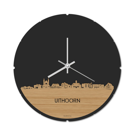 Skyline Klok Rond Uithoorn Bamboe houten cadeau decoratie relatiegeschenk van WoodWideCities