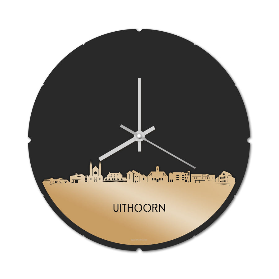 Skyline Klok Rond Uithoorn Metallic Goud gerecycled kunststof cadeau decoratie relatiegeschenk van WoodWideCities