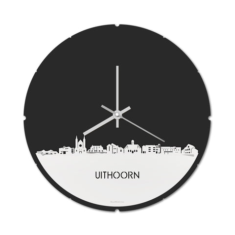 Skyline Klok Rond Uithoorn Wit glanzend gerecycled kunststof cadeau decoratie relatiegeschenk van WoodWideCities
