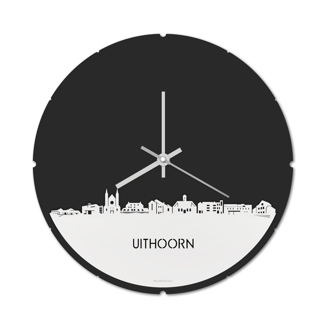 Skyline Klok Rond Uithoorn Wit glanzend gerecycled kunststof cadeau decoratie relatiegeschenk van WoodWideCities