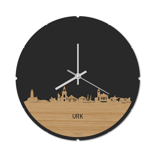 Skyline Klok Rond Urk Bamboe houten cadeau decoratie relatiegeschenk van WoodWideCities