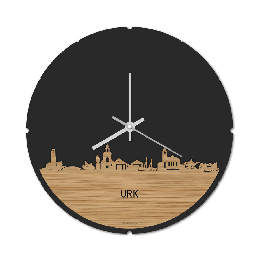 Skyline Klok Rond Urk Bamboe houten cadeau decoratie relatiegeschenk van WoodWideCities