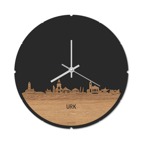Skyline Klok Rond Urk Eiken houten cadeau decoratie relatiegeschenk van WoodWideCities