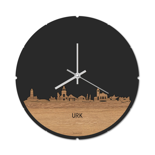 Skyline Klok Rond Urk Eiken houten cadeau decoratie relatiegeschenk van WoodWideCities