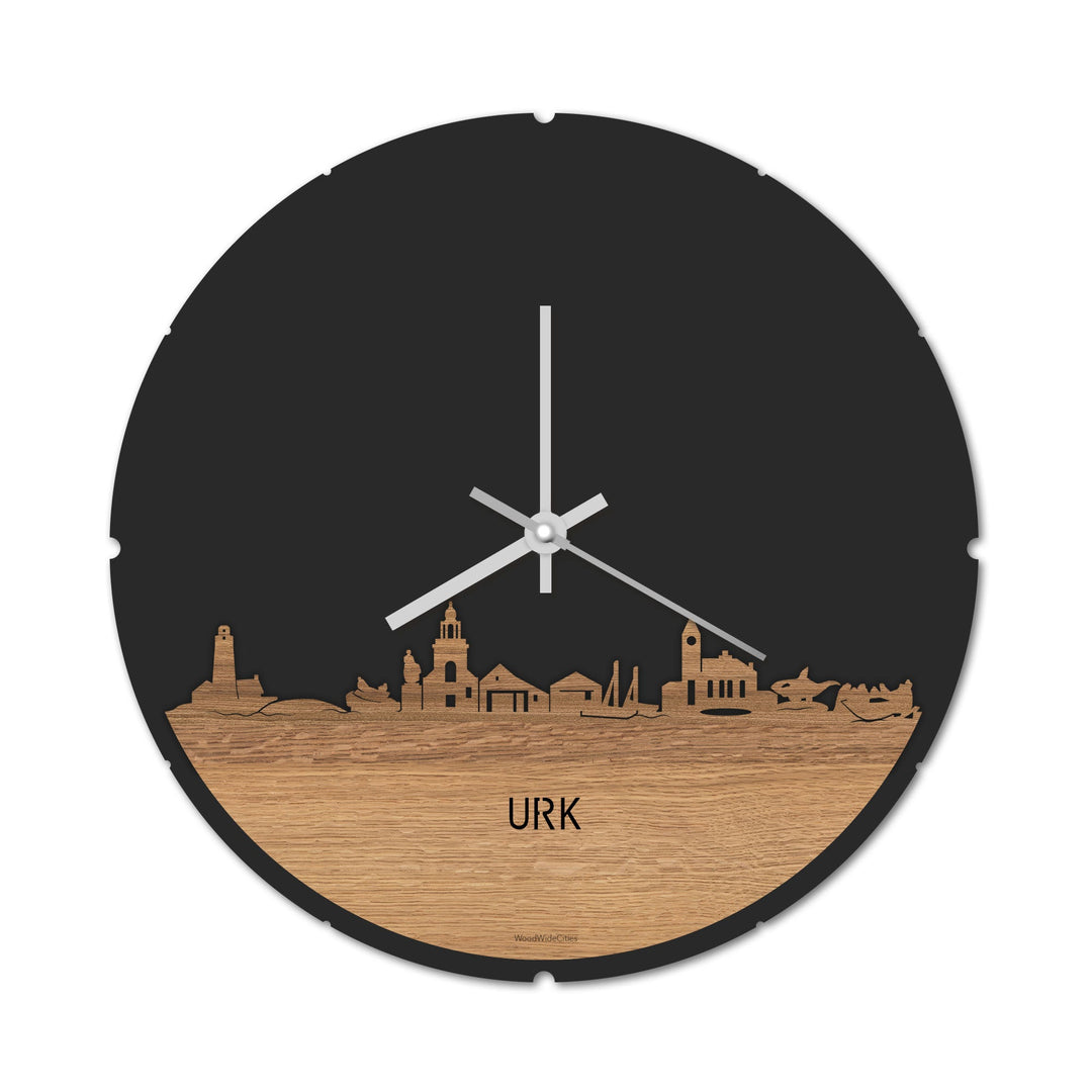 Skyline Klok Rond Urk Eiken houten cadeau decoratie relatiegeschenk van WoodWideCities