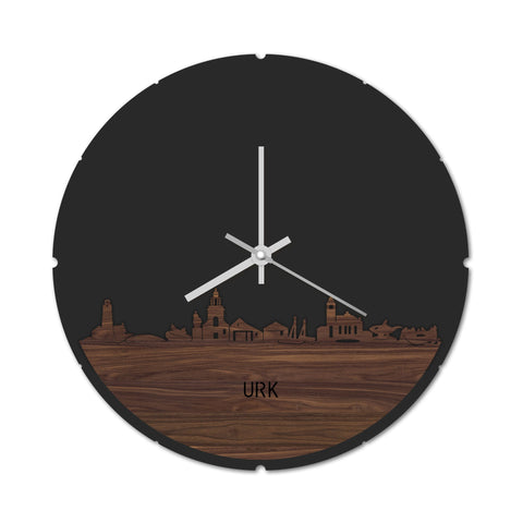 Skyline Klok Rond Urk Noten houten cadeau decoratie relatiegeschenk van WoodWideCities