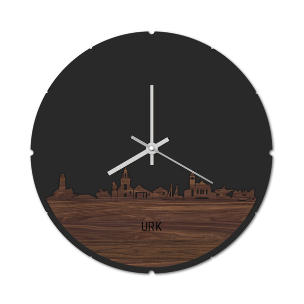 Skyline Klok Rond Urk Noten houten cadeau decoratie relatiegeschenk van WoodWideCities