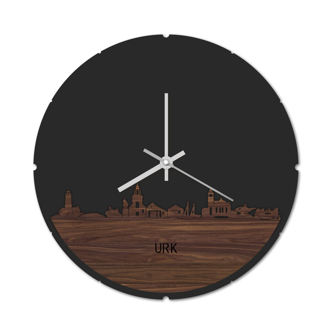 Skyline Klok Rond Urk Noten houten cadeau decoratie relatiegeschenk van WoodWideCities