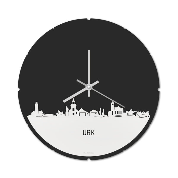 Skyline Klok Rond Urk Wit glanzend gerecycled kunststof cadeau decoratie relatiegeschenk van WoodWideCities