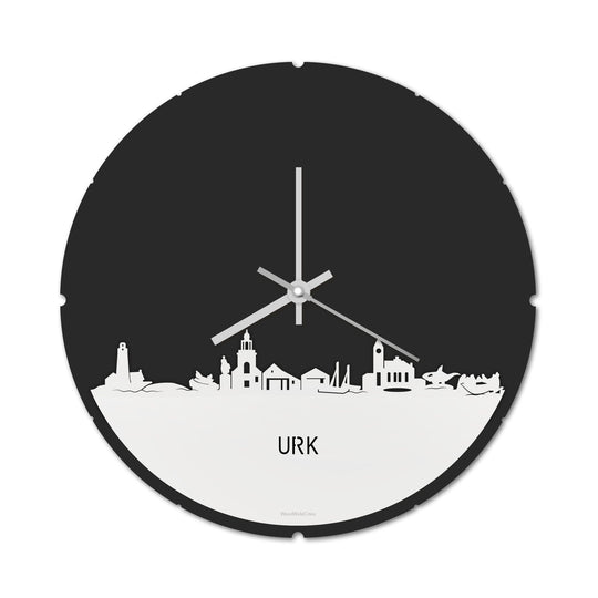 Skyline Klok Rond Urk Wit glanzend gerecycled kunststof cadeau decoratie relatiegeschenk van WoodWideCities