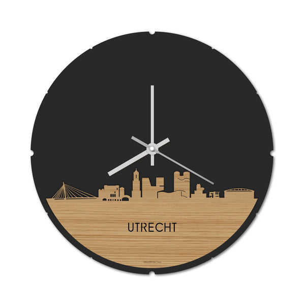 Skyline Klok Rond Utrecht Bamboe Bamboe  houten cadeau decoratie relatiegeschenk van WoodWideCities