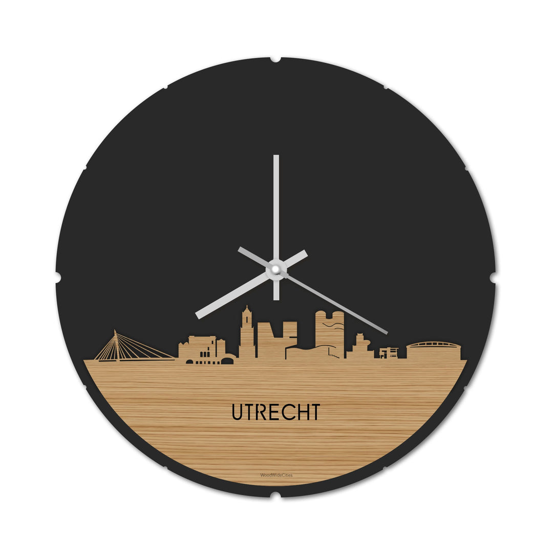 Skyline Klok Rond Utrecht Bamboe Bamboe  houten cadeau decoratie relatiegeschenk van WoodWideCities