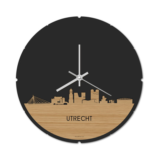 Skyline Klok Rond Utrecht Bamboe Bamboe  houten cadeau decoratie relatiegeschenk van WoodWideCities