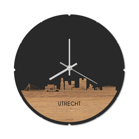 Skyline Klok Rond Utrecht Eiken houten cadeau decoratie relatiegeschenk van WoodWideCities