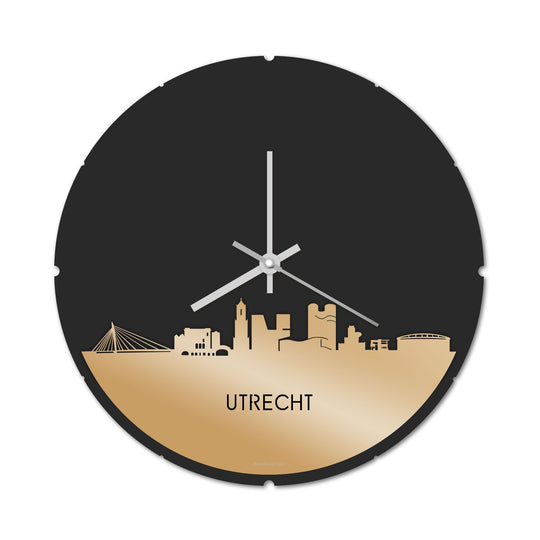 Skyline Klok Rond Utrecht Metallic Goud gerecycled kunststof cadeau decoratie relatiegeschenk van WoodWideCities