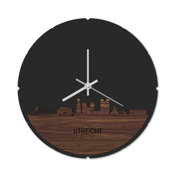Skyline Klok Rond Utrecht Noten houten cadeau decoratie relatiegeschenk van WoodWideCities