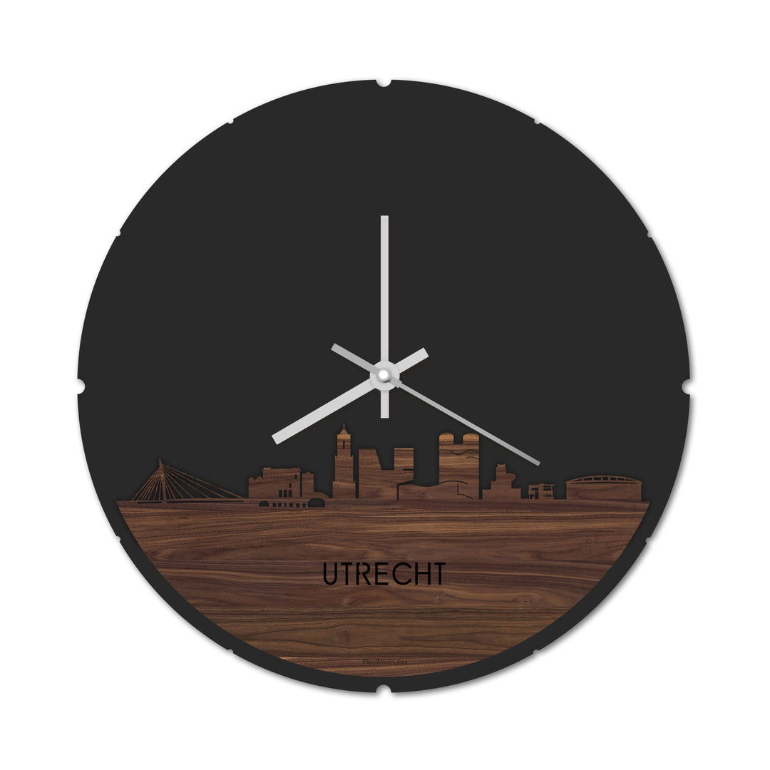 Skyline Klok Rond Utrecht Noten houten cadeau decoratie relatiegeschenk van WoodWideCities
