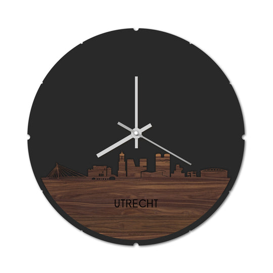 Skyline Klok Rond Utrecht Noten houten cadeau decoratie relatiegeschenk van WoodWideCities