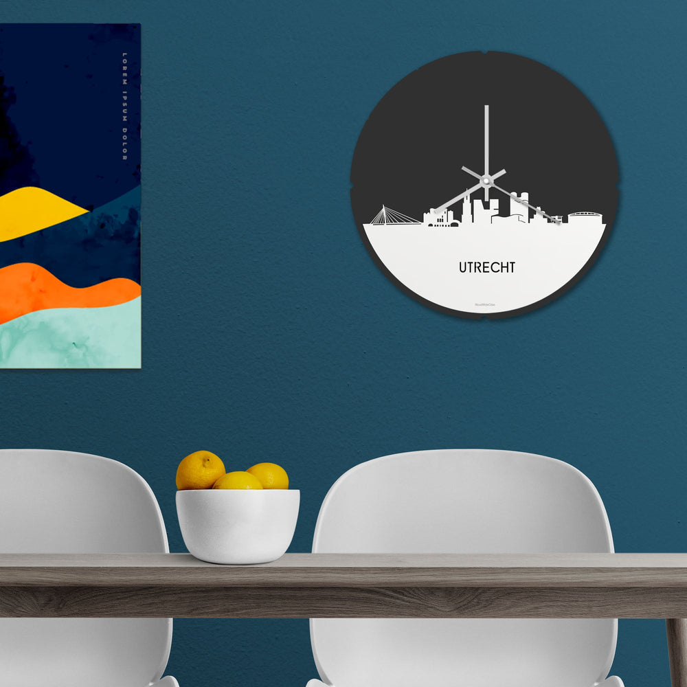 Skyline Klok Rond Utrecht Wit glanzend gerecycled kunststof cadeau decoratie relatiegeschenk van WoodWideCities