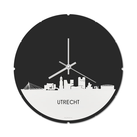 Skyline Klok Rond Utrecht Wit glanzend gerecycled kunststof cadeau decoratie relatiegeschenk van WoodWideCities