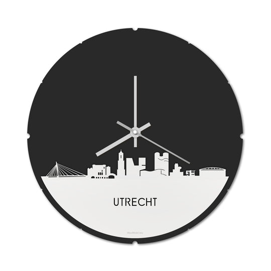 Skyline Klok Rond Utrecht Wit glanzend gerecycled kunststof cadeau decoratie relatiegeschenk van WoodWideCities