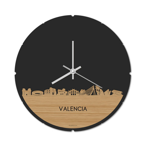 Skyline Klok Rond Valencia Bamboe Bamboe  houten cadeau decoratie relatiegeschenk van WoodWideCities