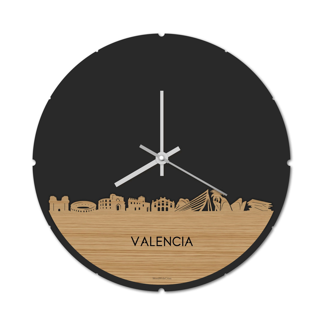 Skyline Klok Rond Valencia Bamboe Bamboe  houten cadeau decoratie relatiegeschenk van WoodWideCities